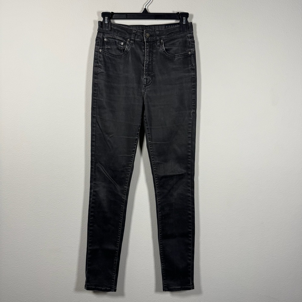 AllSaints Stilt Fit Skinny Jeans Washed Black Lacquer High Rise W27